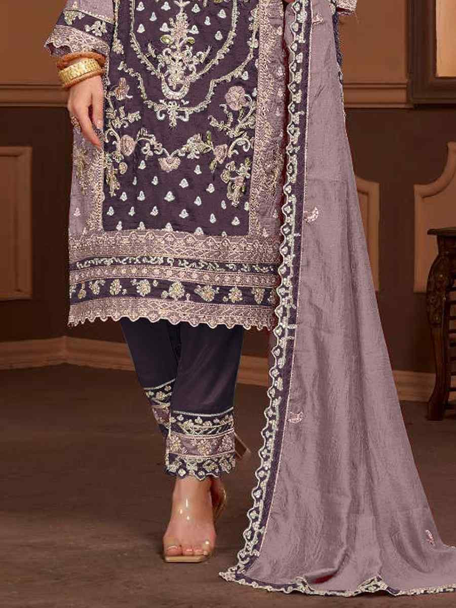 Purple Vichitra Embroidered Festival Wedding Pant Salwar Kameez