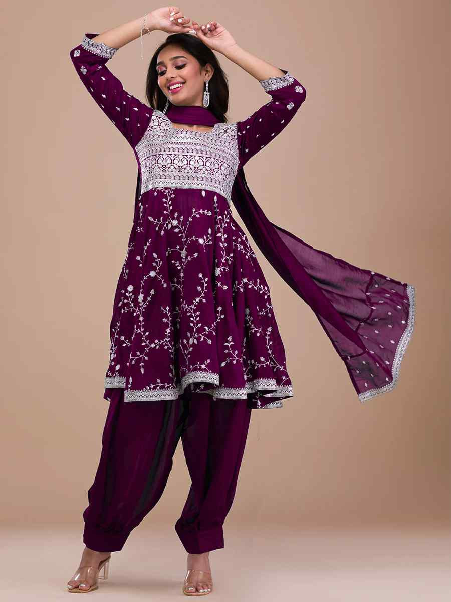 Purple Vichitra Silk Embroidered Festival Casual Ready Patiala Salwar Kameez