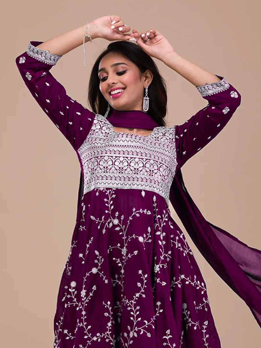 Purple Vichitra Silk Embroidered Festival Casual Ready Patiala Salwar Kameez