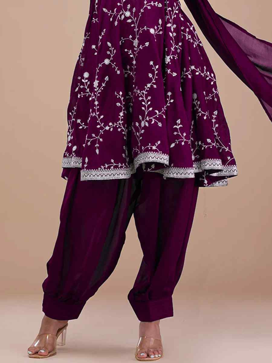 Purple Vichitra Silk Embroidered Festival Casual Ready Patiala Salwar Kameez