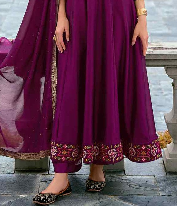 Purple Vichitra Silk Embroidered Festival Mehendi Ready Anarkali Salwar Kameez