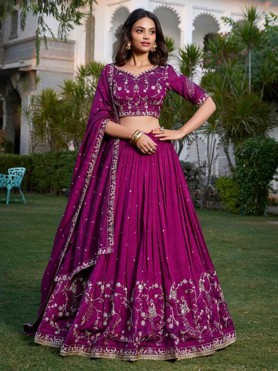 Purple Vichitra Silk Embroidered Mehendi Festival Circular Lehenga Choli