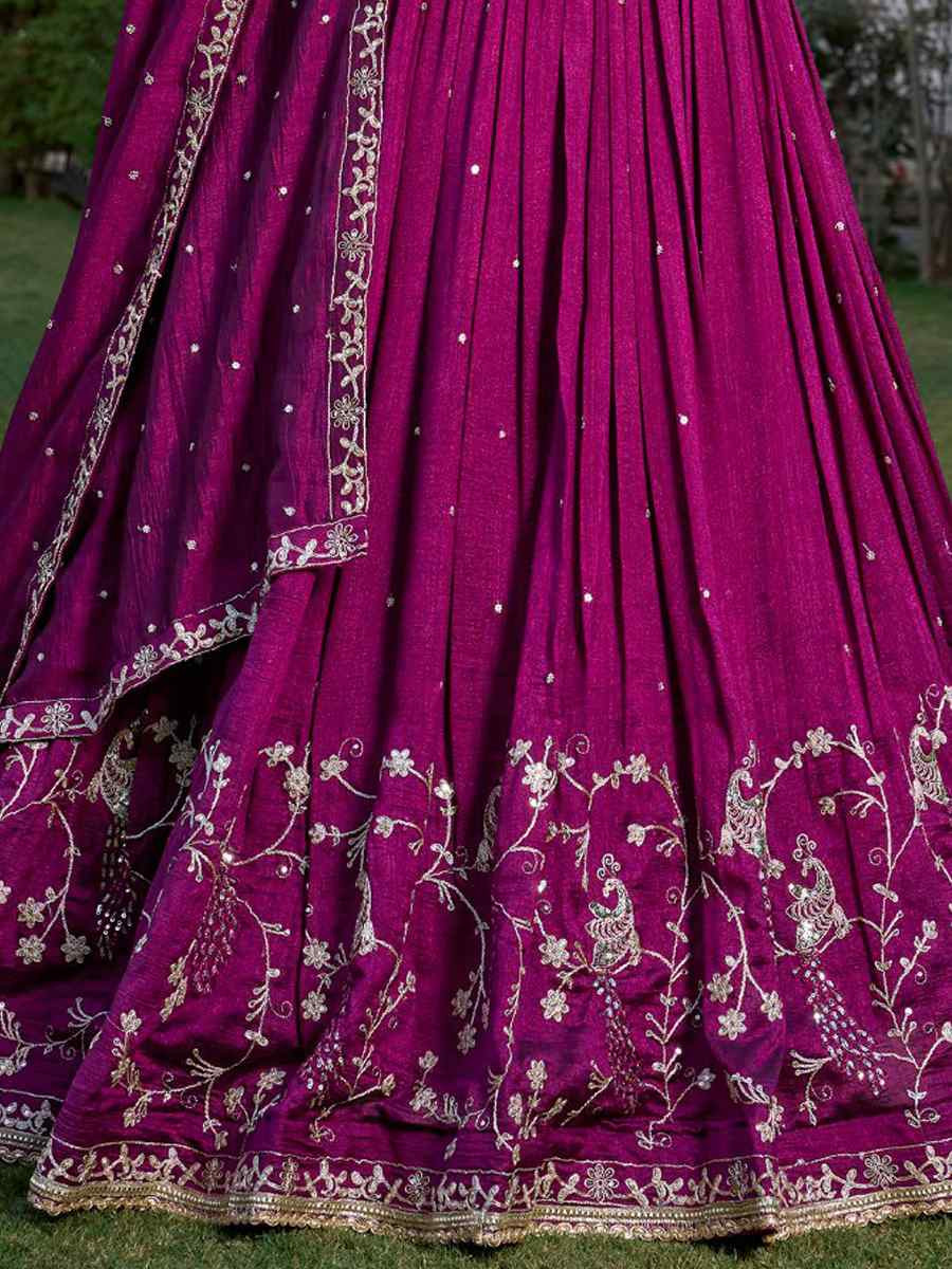 Purple Vichitra Silk Embroidered Mehendi Festival Circular Lehenga Choli