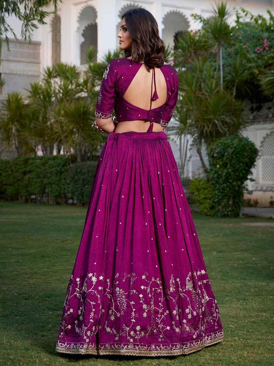 Purple Vichitra Silk Embroidered Mehendi Festival Circular Lehenga Choli