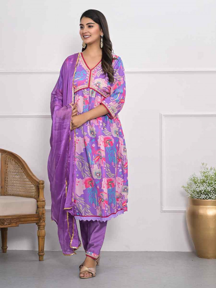 Purple Viscoce Silk Embroidered Festival Wedding Ready Pant Salwar Kameez