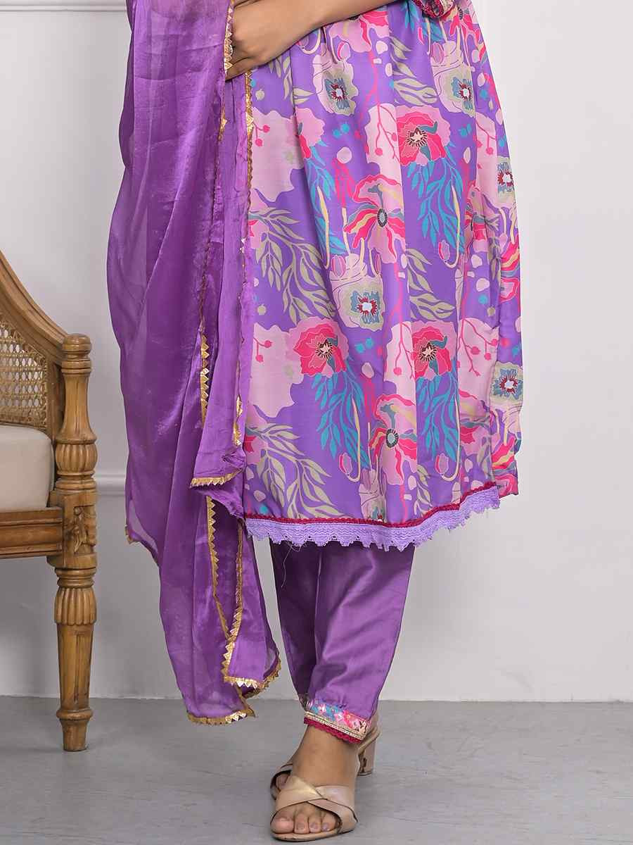 Purple Viscoce Silk Embroidered Festival Wedding Ready Pant Salwar Kameez