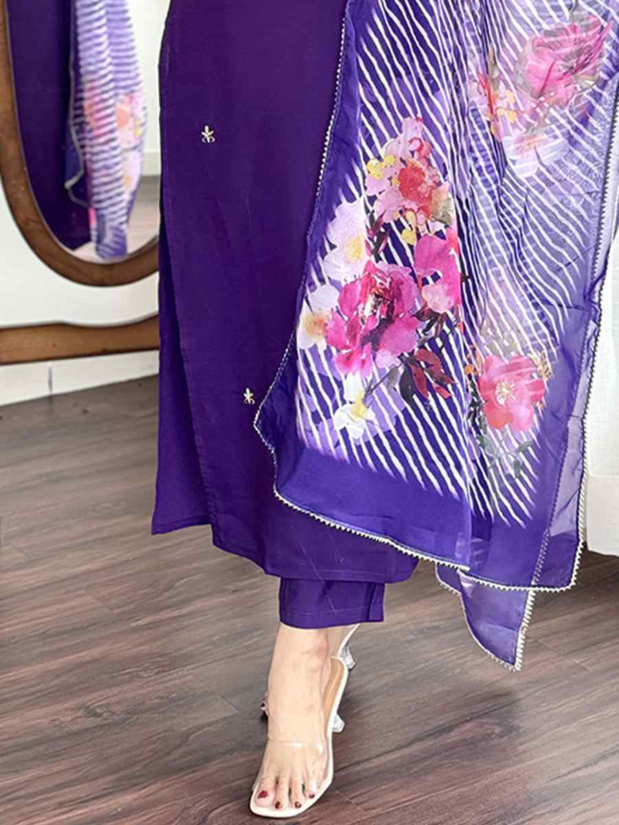 Purple Viscose Chanderi Silk Embroidered Festival Casual Ready Pant Salwar Kameez