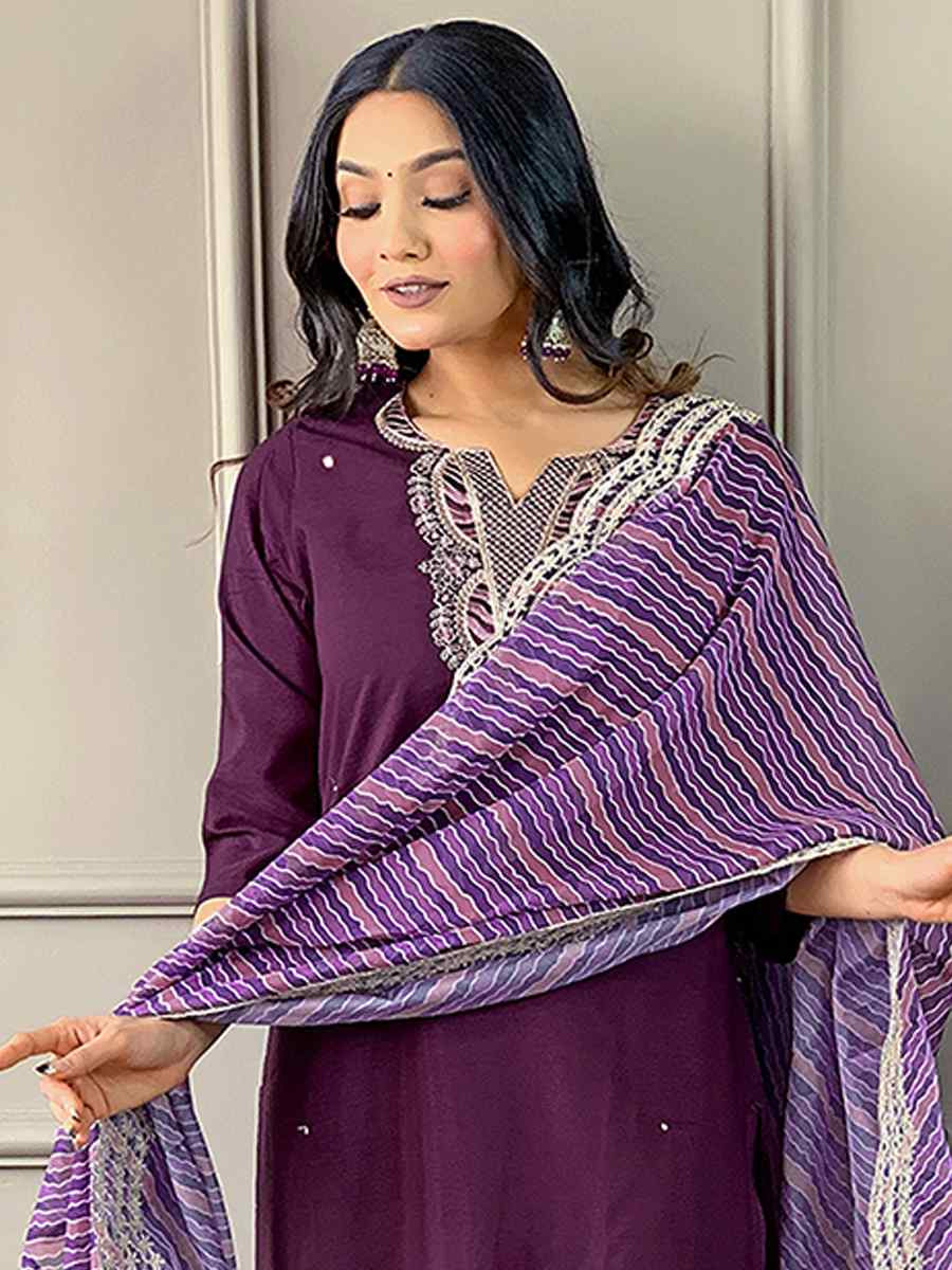 Purple Viscose Embroidered Festival Casual Ready Pant Salwar Kameez