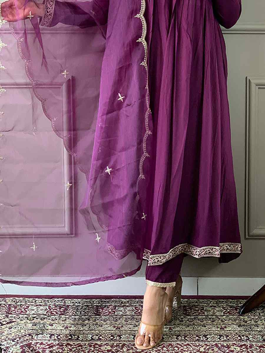 Purple Viscose Embroidered Festival Casual Ready Pant Salwar Kameez