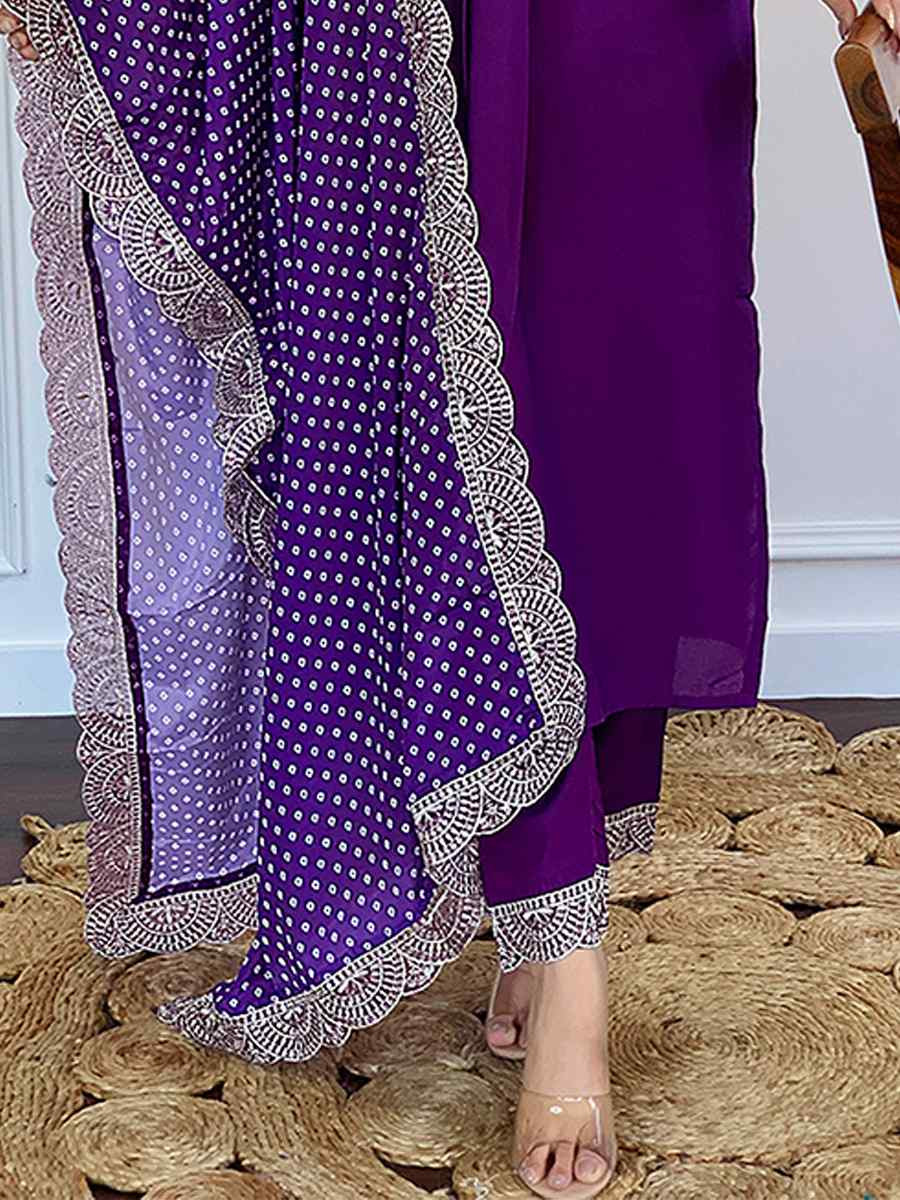 Purple Viscose Embroidered Festival Casual Ready Pant Salwar Kameez