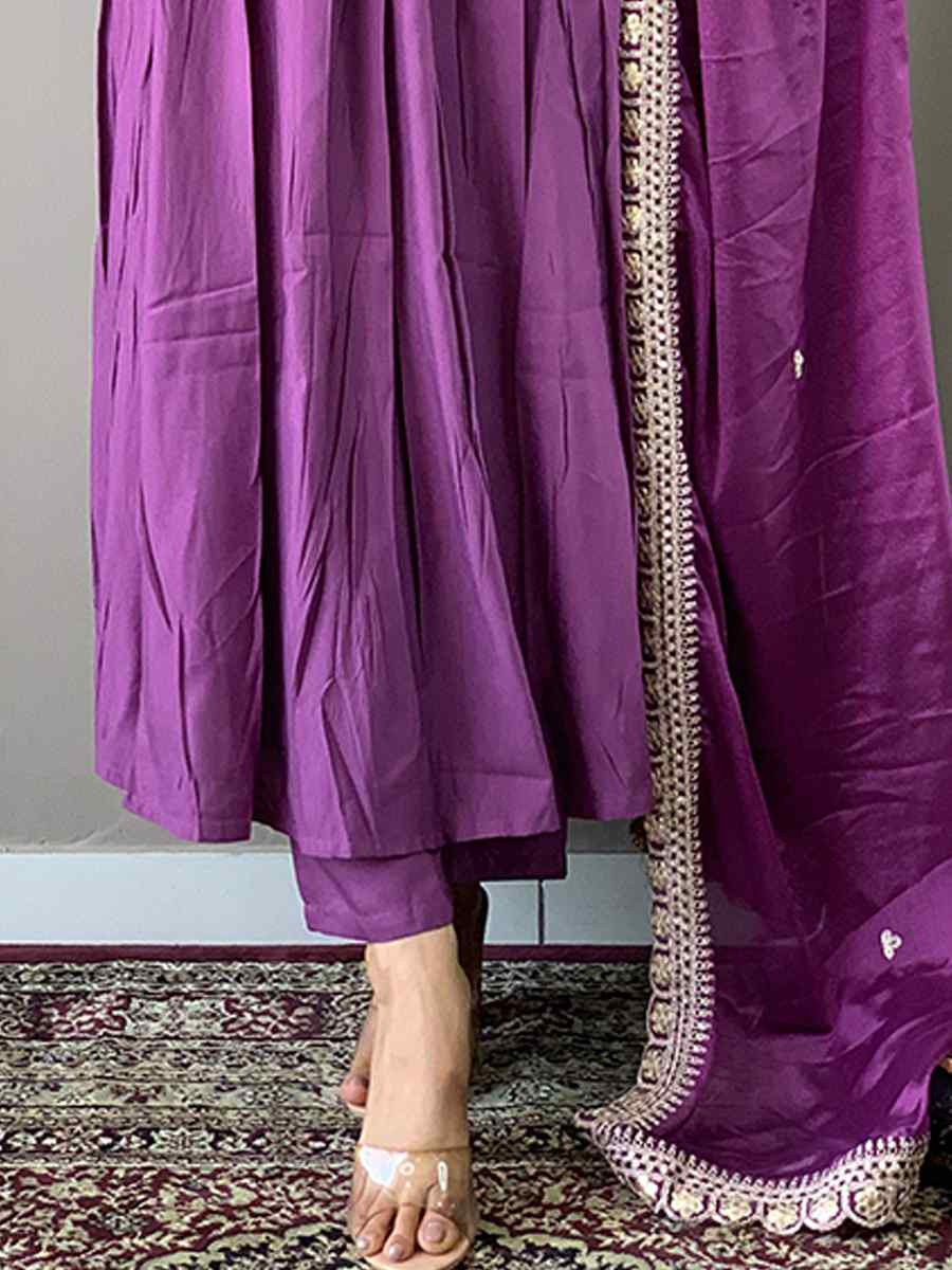 Purple Viscose Embroidered Festival Casual Ready Pant Salwar Kameez