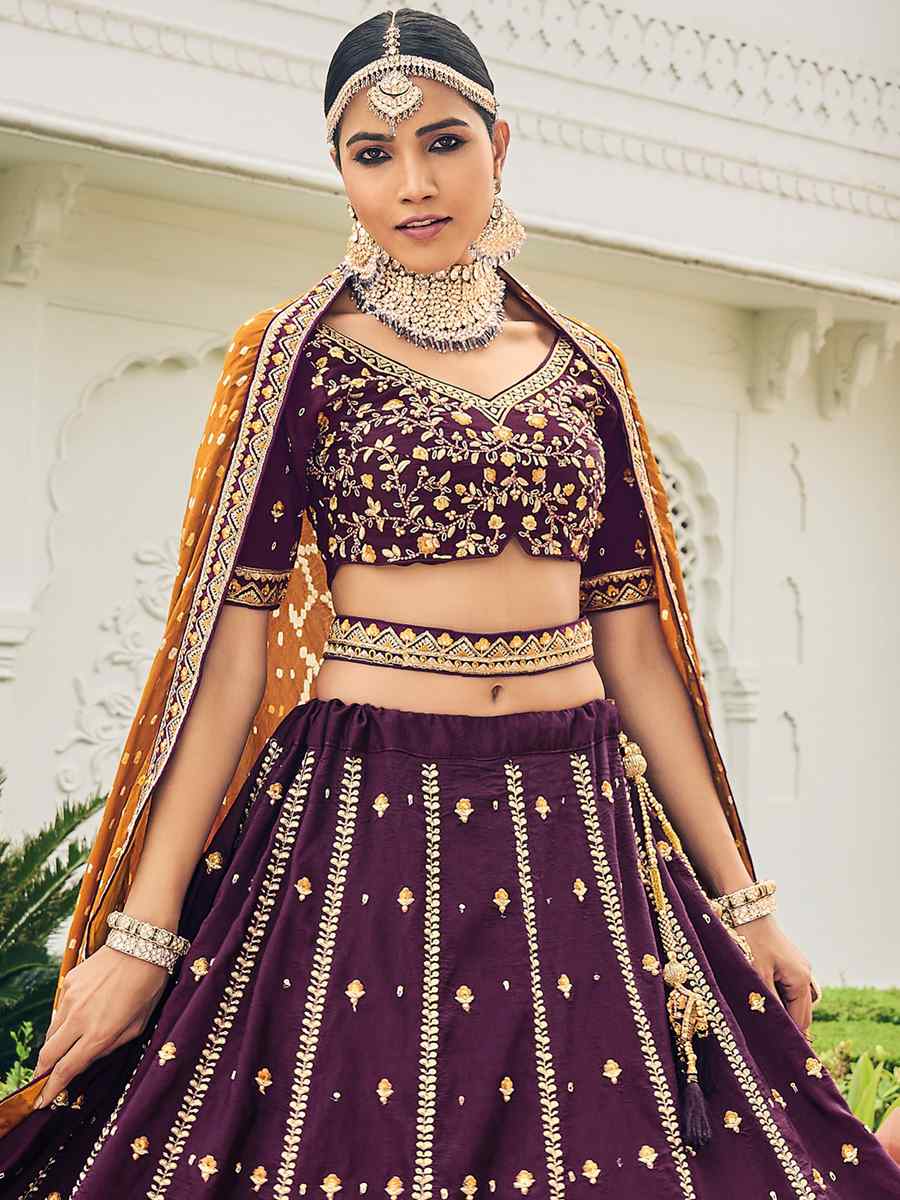 Buy HALFSAREE STUDIO Women Mehendi and Purple Art Silk, Brocade and Net Lehenga  Choli with Dupatta Online at Best Prices in India - JioMart.