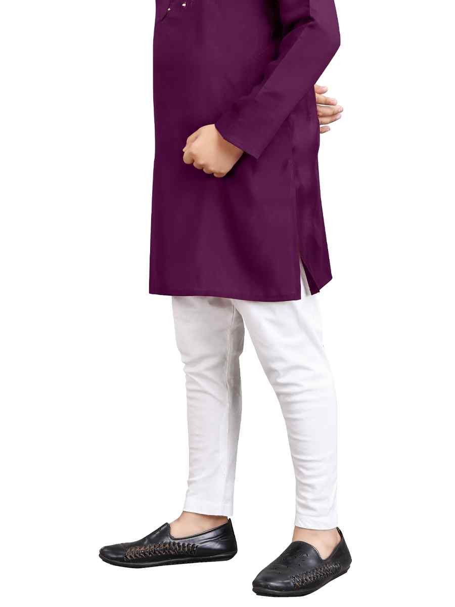 Purple Viscose Embroidered Wedding Casual Kurta Pyjama Boys Wear