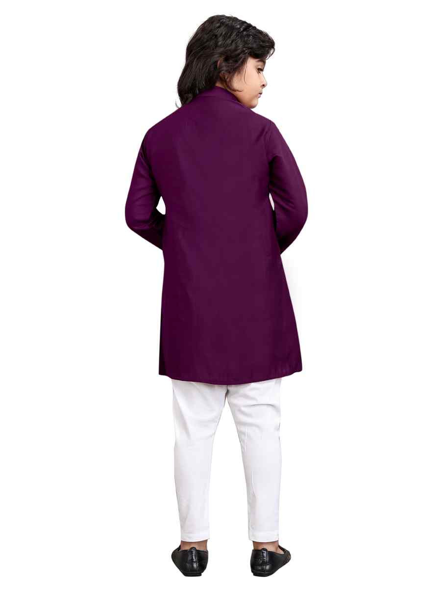 Purple Viscose Embroidered Wedding Casual Kurta Pyjama Boys Wear