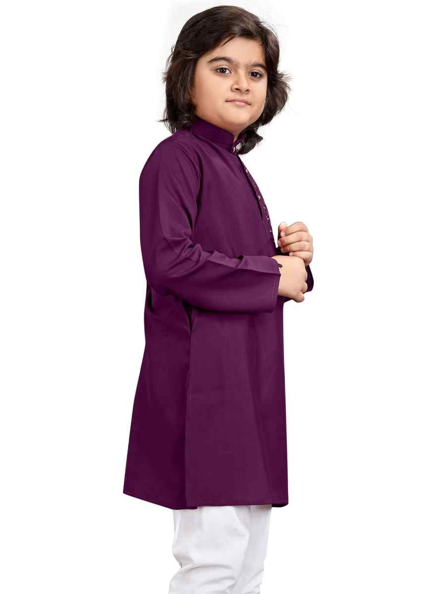 Purple Viscose Embroidered Wedding Casual Kurta Pyjama Boys Wear