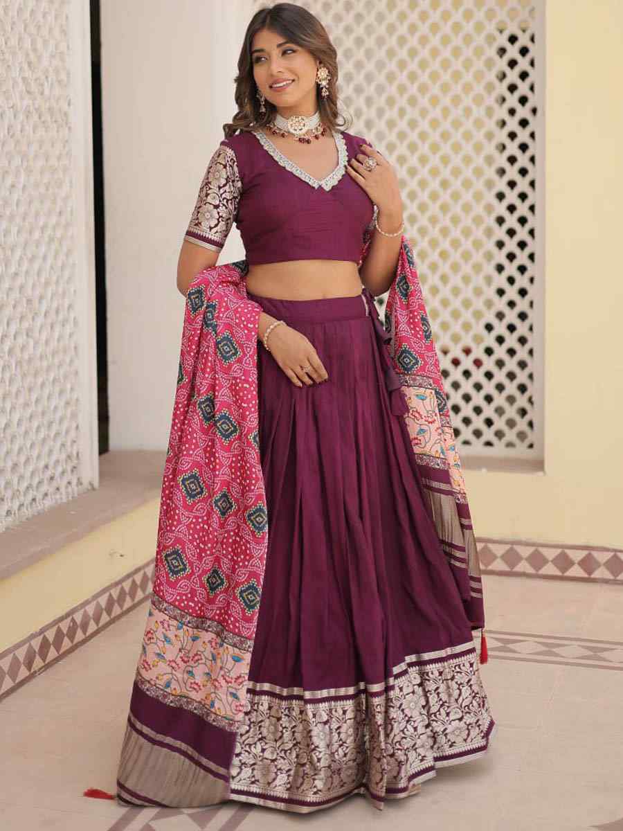 Purple Viscose Jacquard Printed Festival Mehendi Contemporary Lehenga Choli