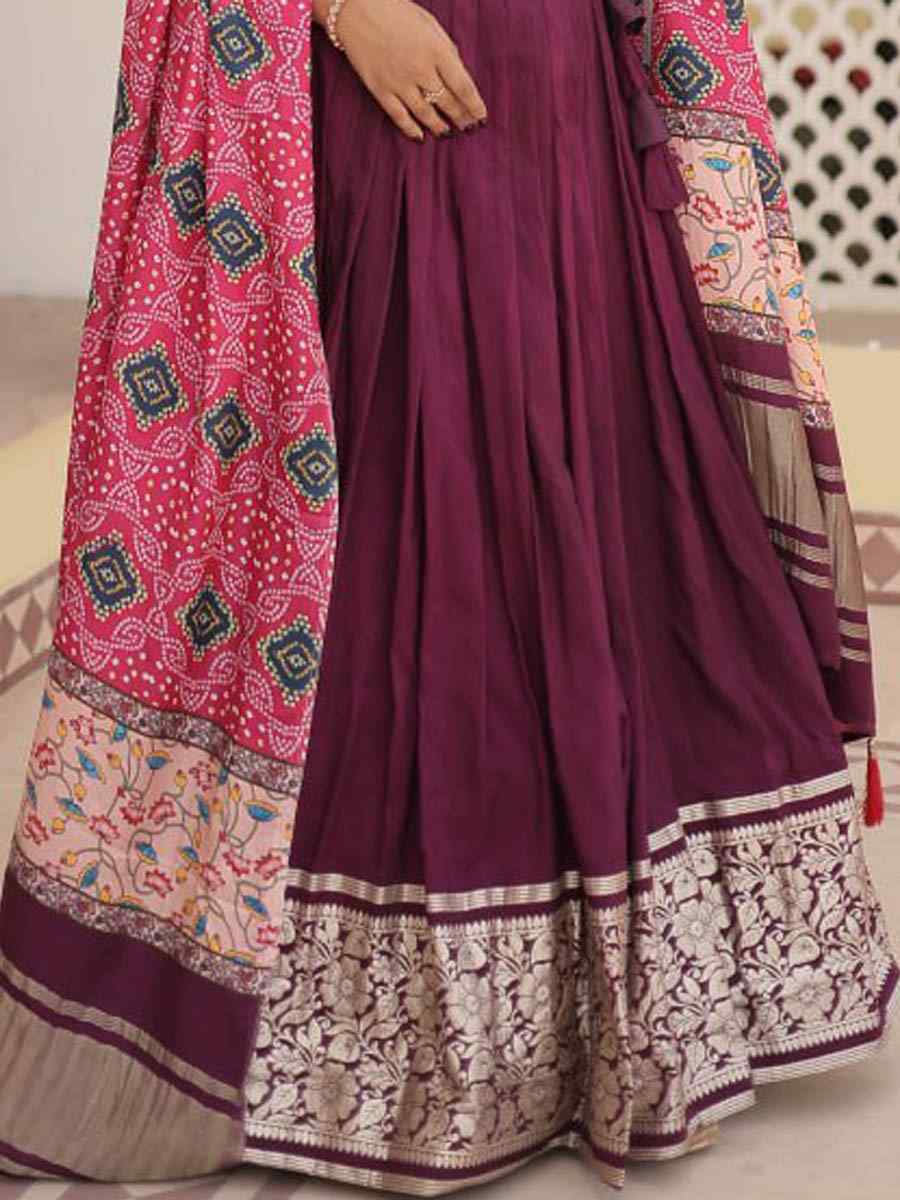 Purple Viscose Jacquard Printed Festival Mehendi Contemporary Lehenga Choli