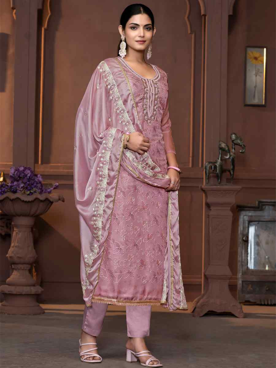 Purple Viscose Organza Embroidered Casual Festival Pant Salwar Kameez