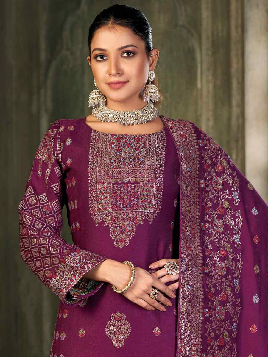 Purple Viscose Pasmina Embroidered Festival Mehendi Ready Pant Salwar Kameez