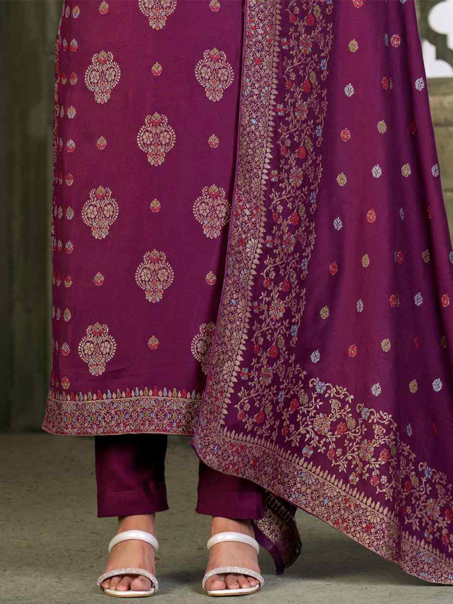 Purple Viscose Pasmina Embroidered Festival Mehendi Ready Pant Salwar Kameez