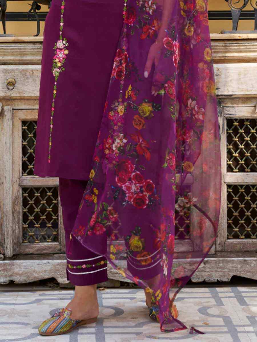 Purple Viscose Rayon Embroidered Festival Mehendi Ready Pant Salwar Kameez