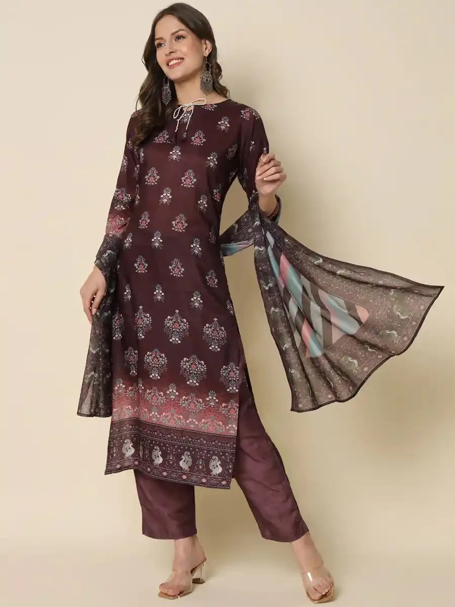 Purple Viscose Rayon Printed Festival Casual Ready Pant Salwar Kameez