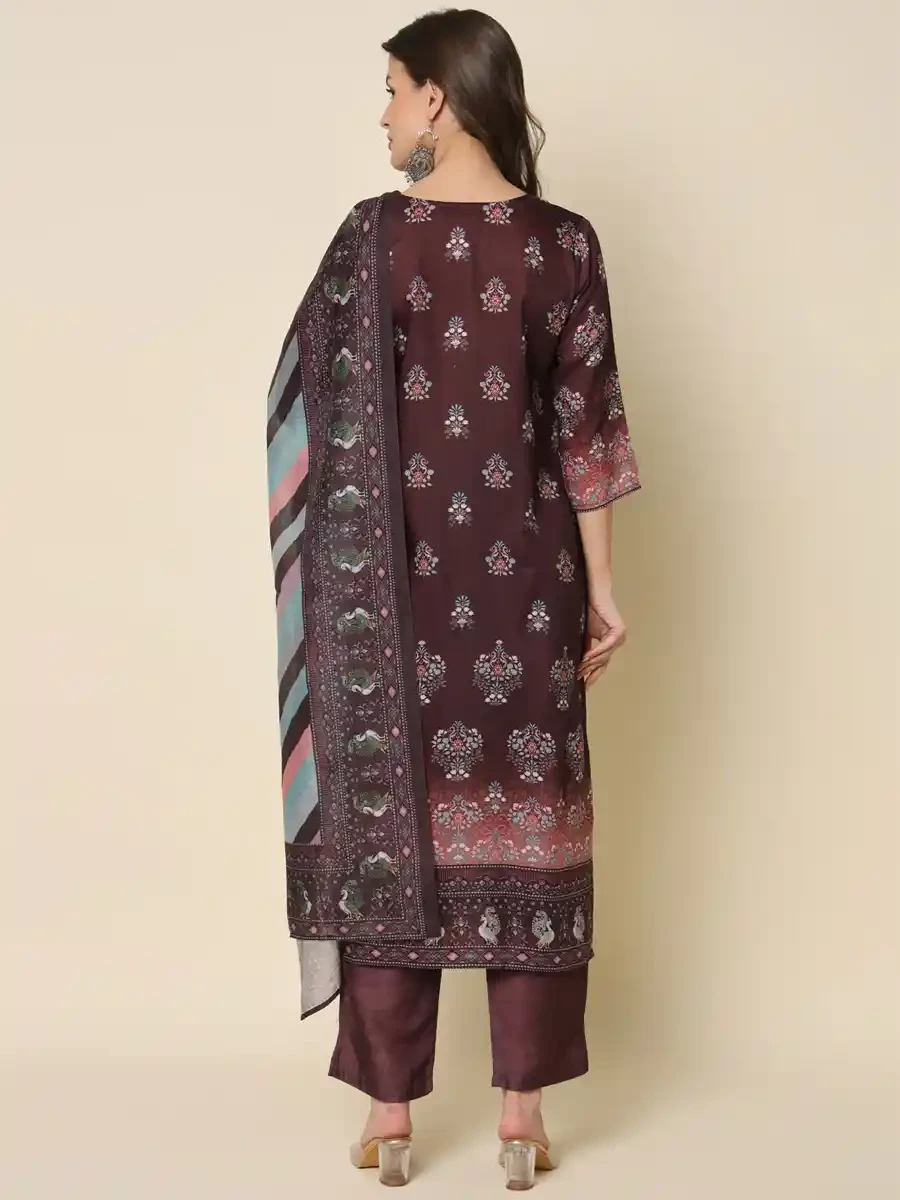 Purple Viscose Rayon Printed Festival Casual Ready Pant Salwar Kameez