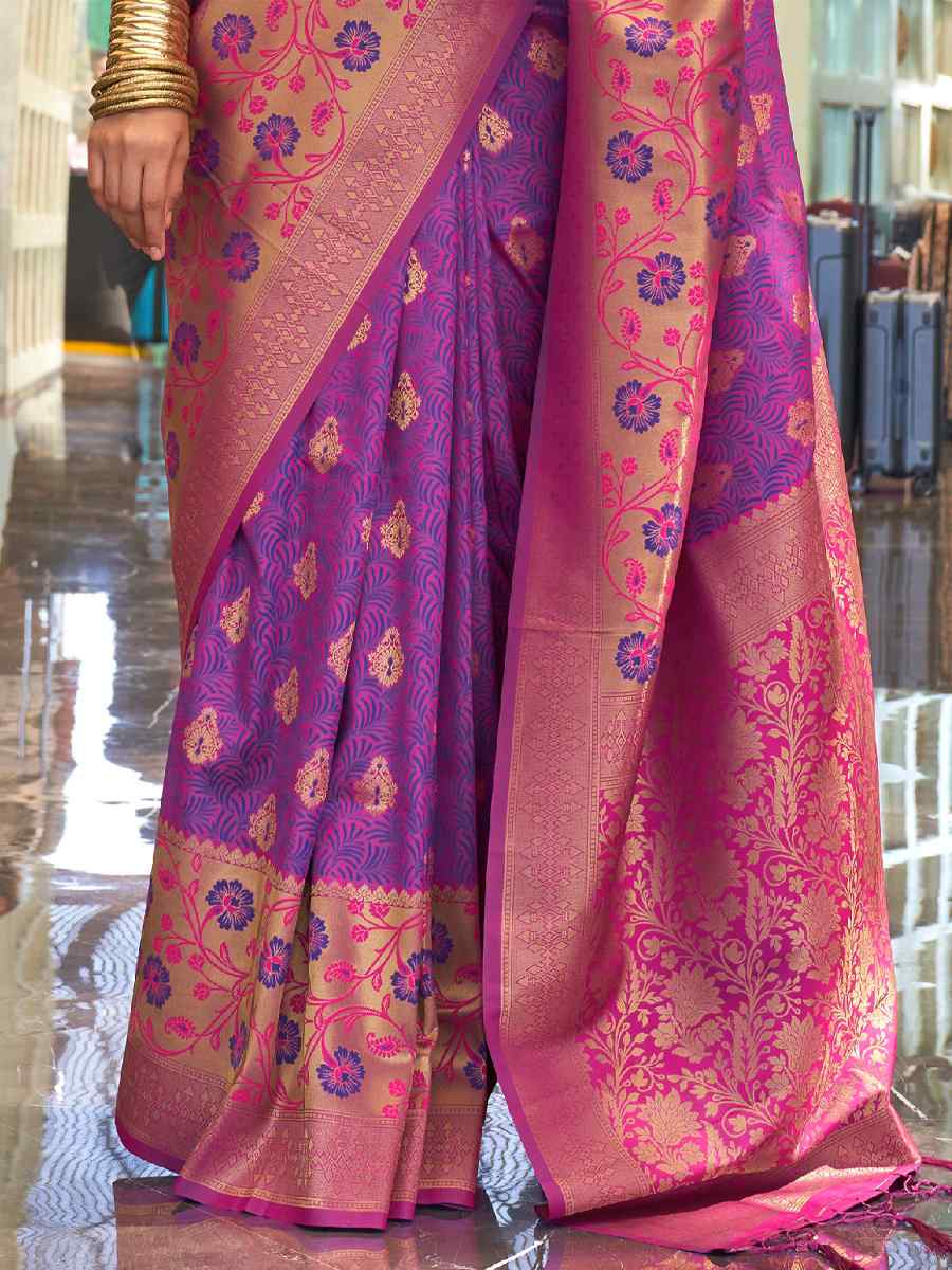 Purple Weaving Silk Handwoven Wedding Festival Heavy Border Saree