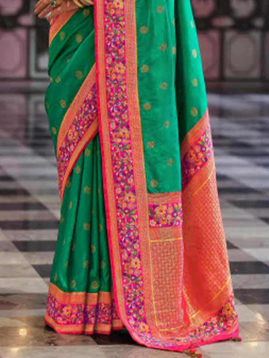 Rama Banarasi Poly Viscose Silk Handwoven Festival Wedding Heavy Border Saree