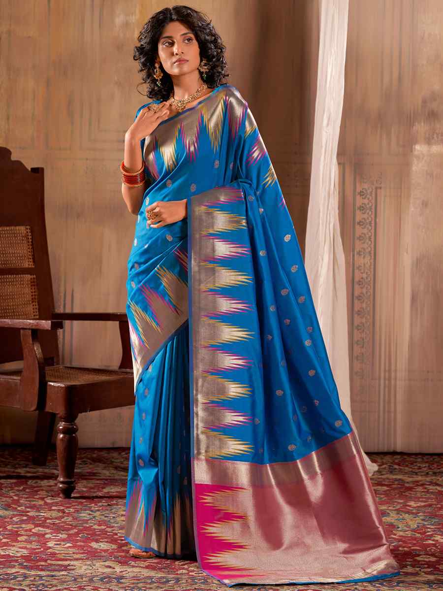 Rama Banarasi Silk Handwoven Wedding Festival Heavy Border Saree