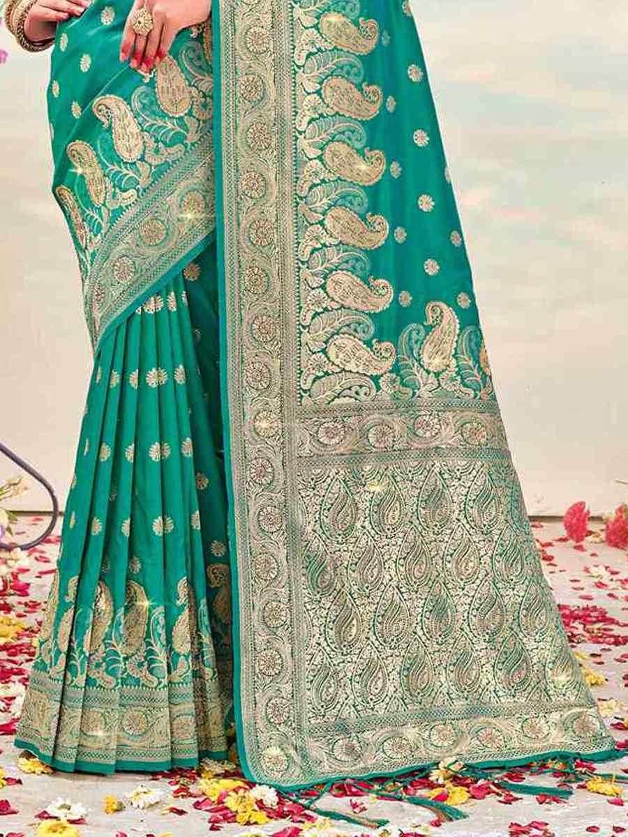 Rama Banarasi Silk Handwoven Wedding Festival Heavy Border Saree