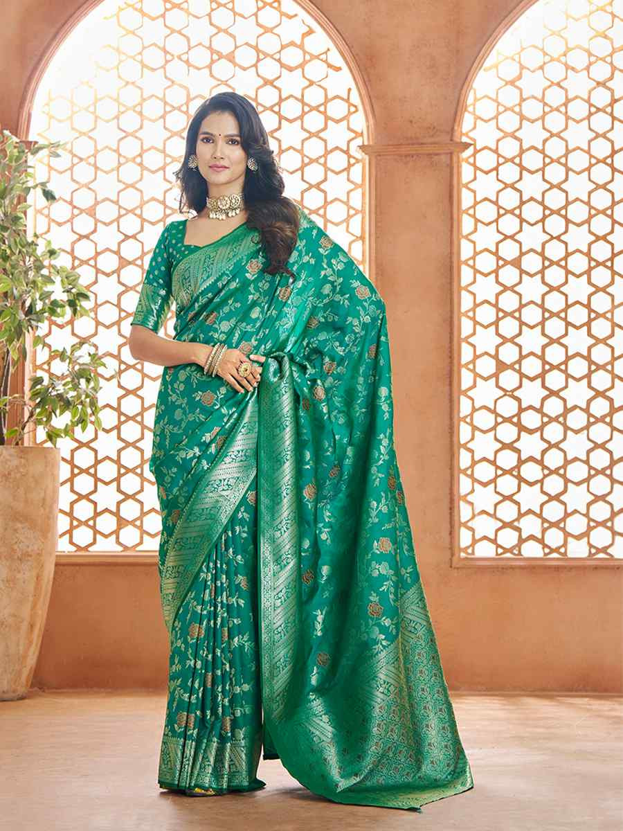 Rama Banarasi Soft Silk Handwoven Festival Wedding Heavy Border Saree