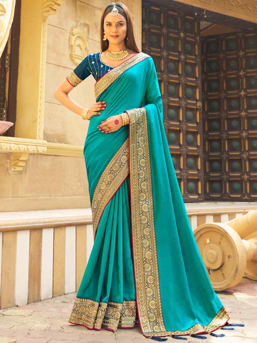 Rama Banglory Silk Embroidered Wedding Festival Heavy Border Saree