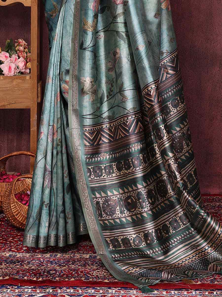 Rama Blue Art Silk Handwoven Festival Wedding Heavy Border Saree