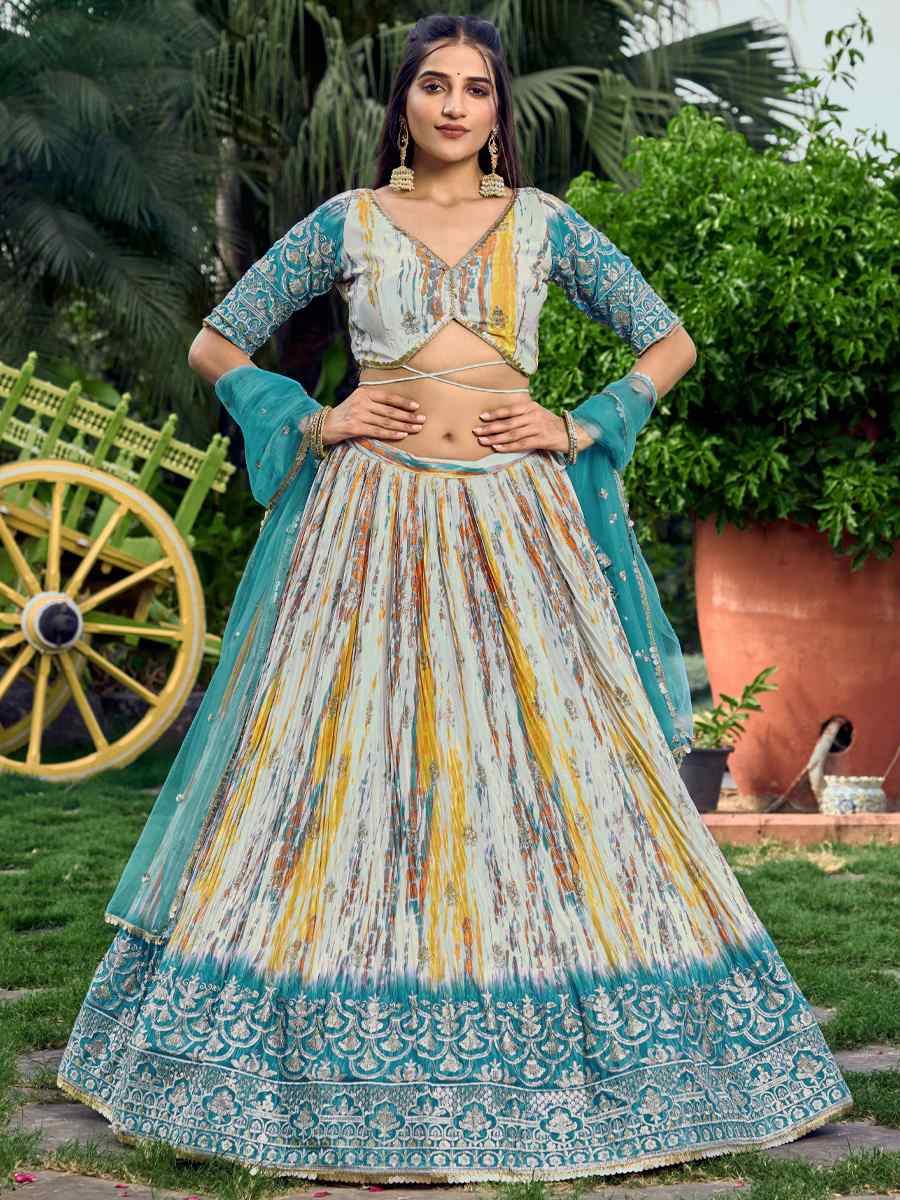 Rama Chinon Embroidered Bridesmaid Wedding Heavy Border Lehenga Choli