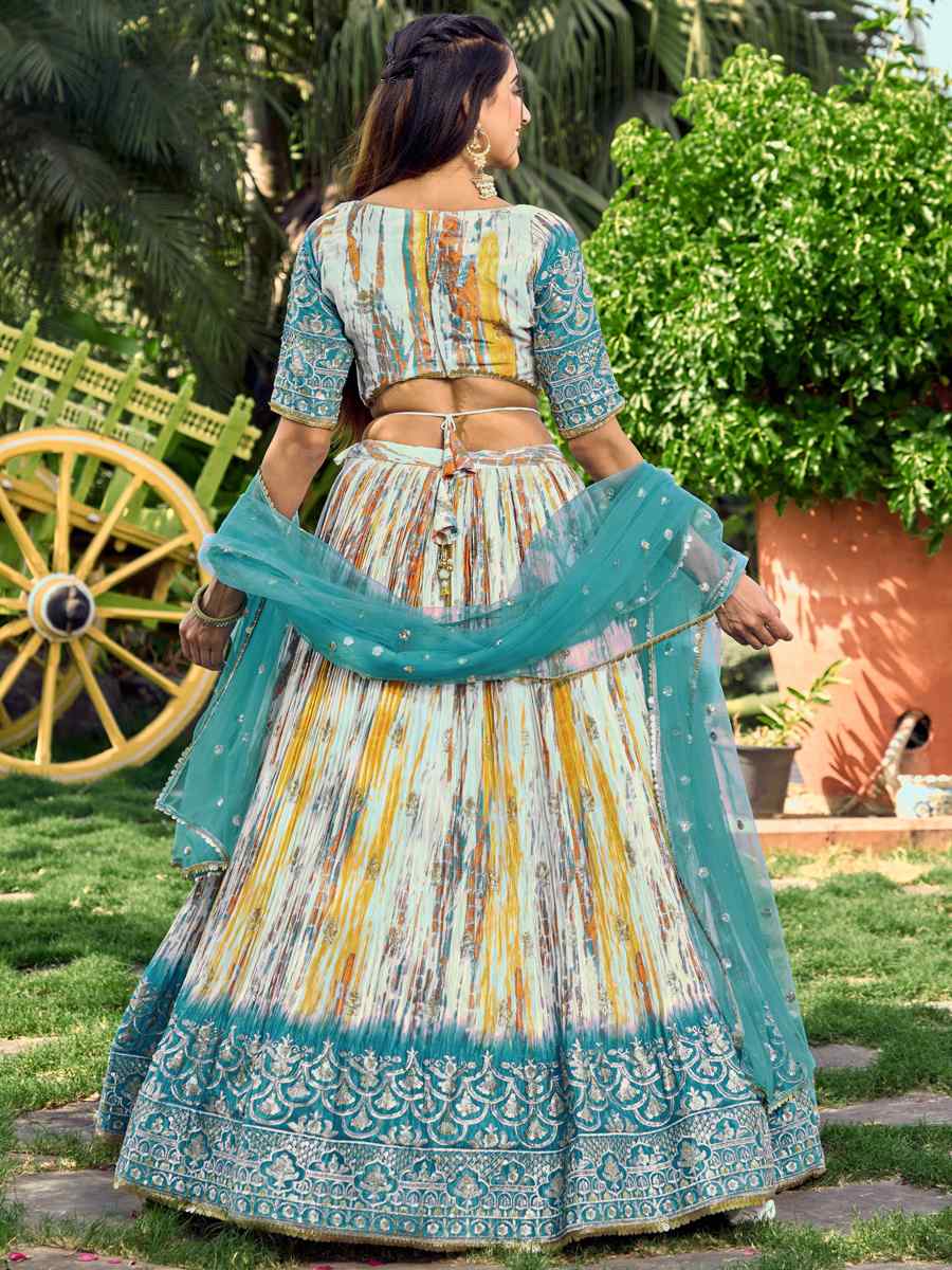 Rama Chinon Embroidered Bridesmaid Wedding Heavy Border Lehenga Choli