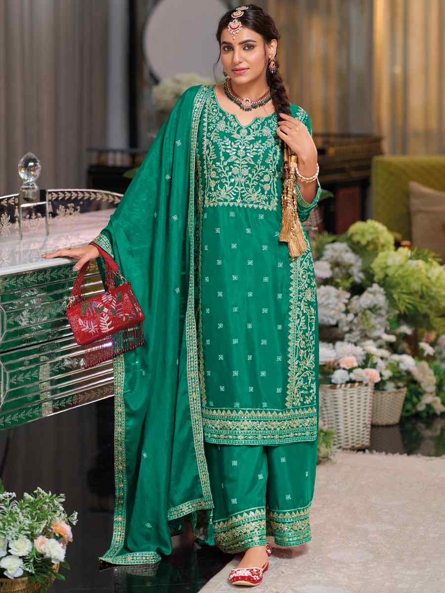 Rama Chinon Embroidered Festival Wedding Palazzo Pant Salwar Kameez