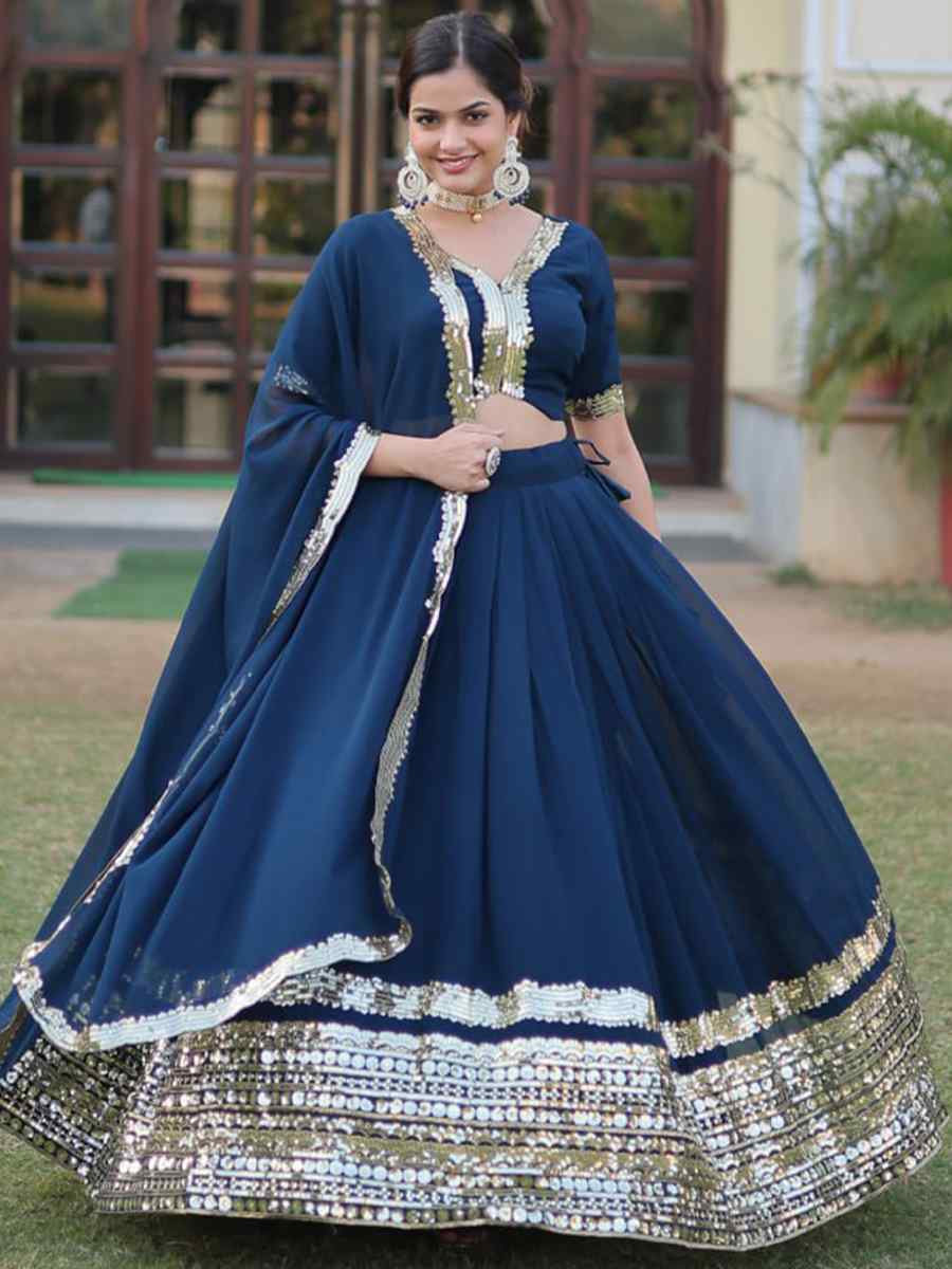 Rama Faux Georgette Embroidered Bridesmaid Wedding Heavy Border Lehenga Choli