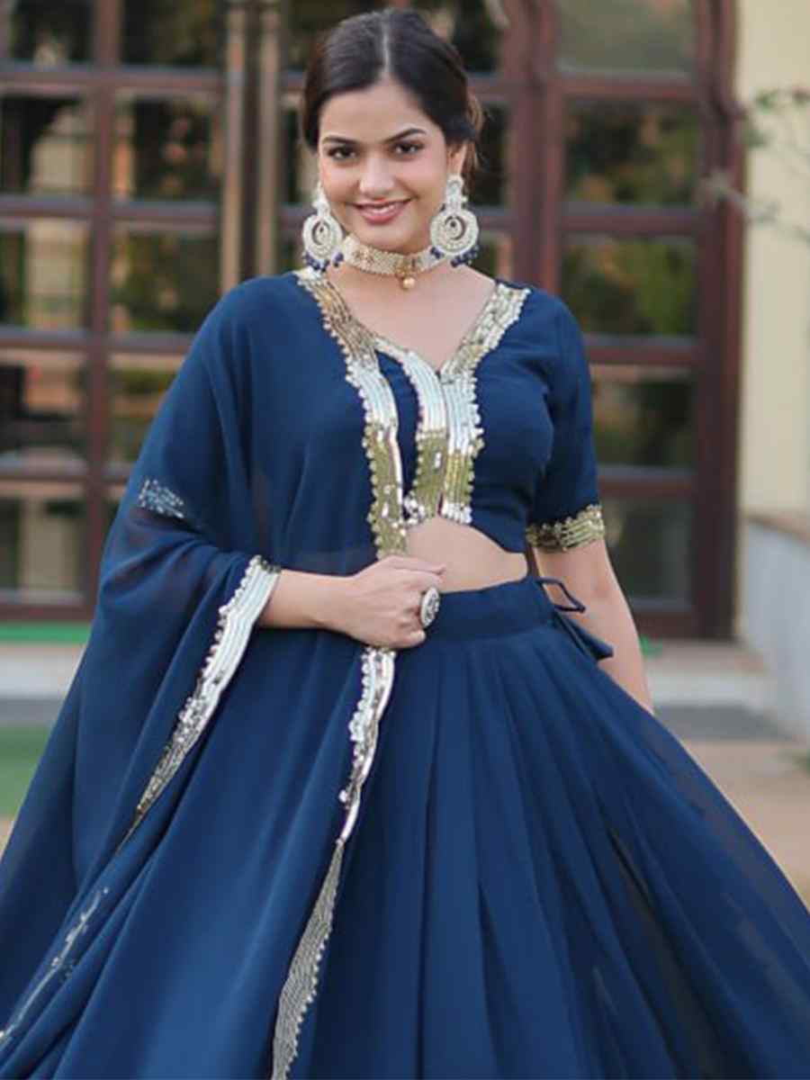 Rama Faux Georgette Embroidered Bridesmaid Wedding Heavy Border Lehenga Choli