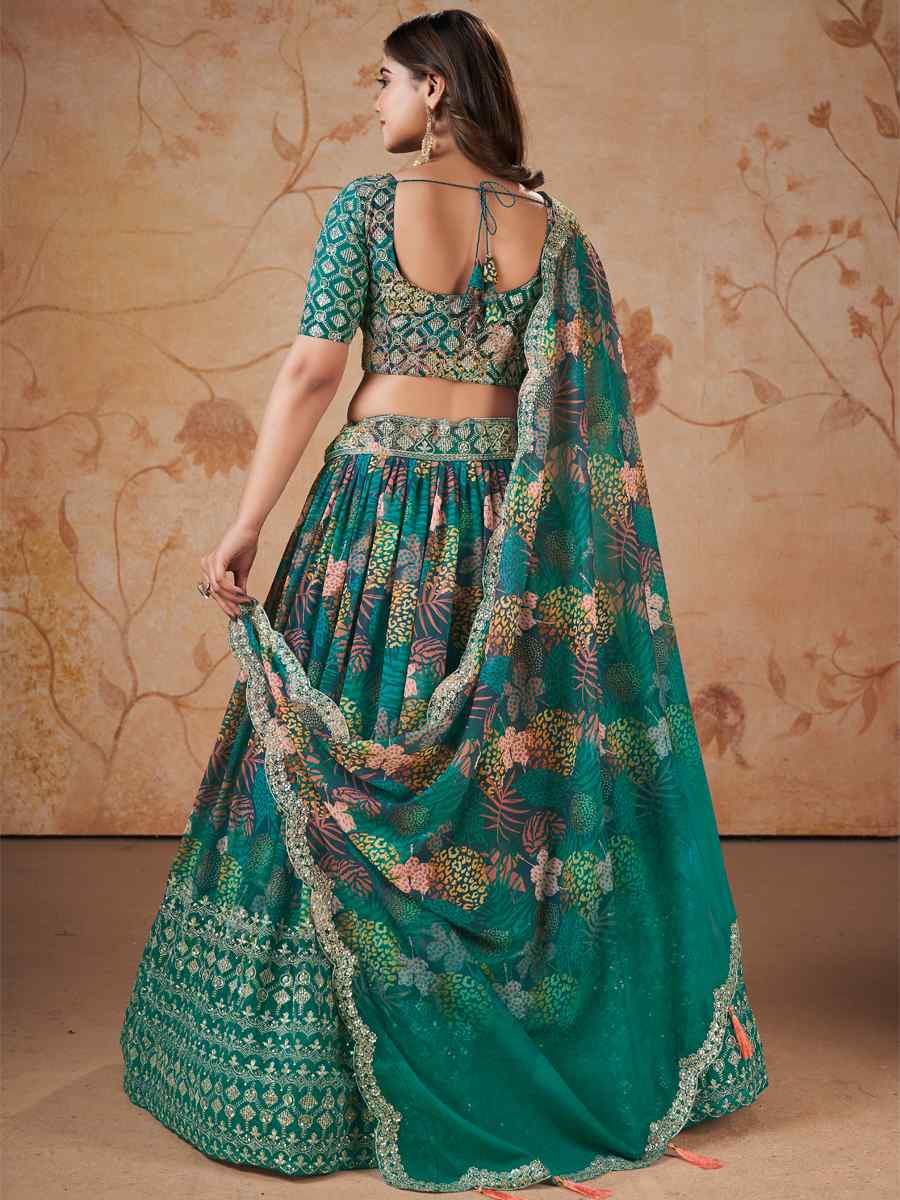 Rama Faux Georgette Embroidered Mehendi Festival Heavy Border Lehenga Choli