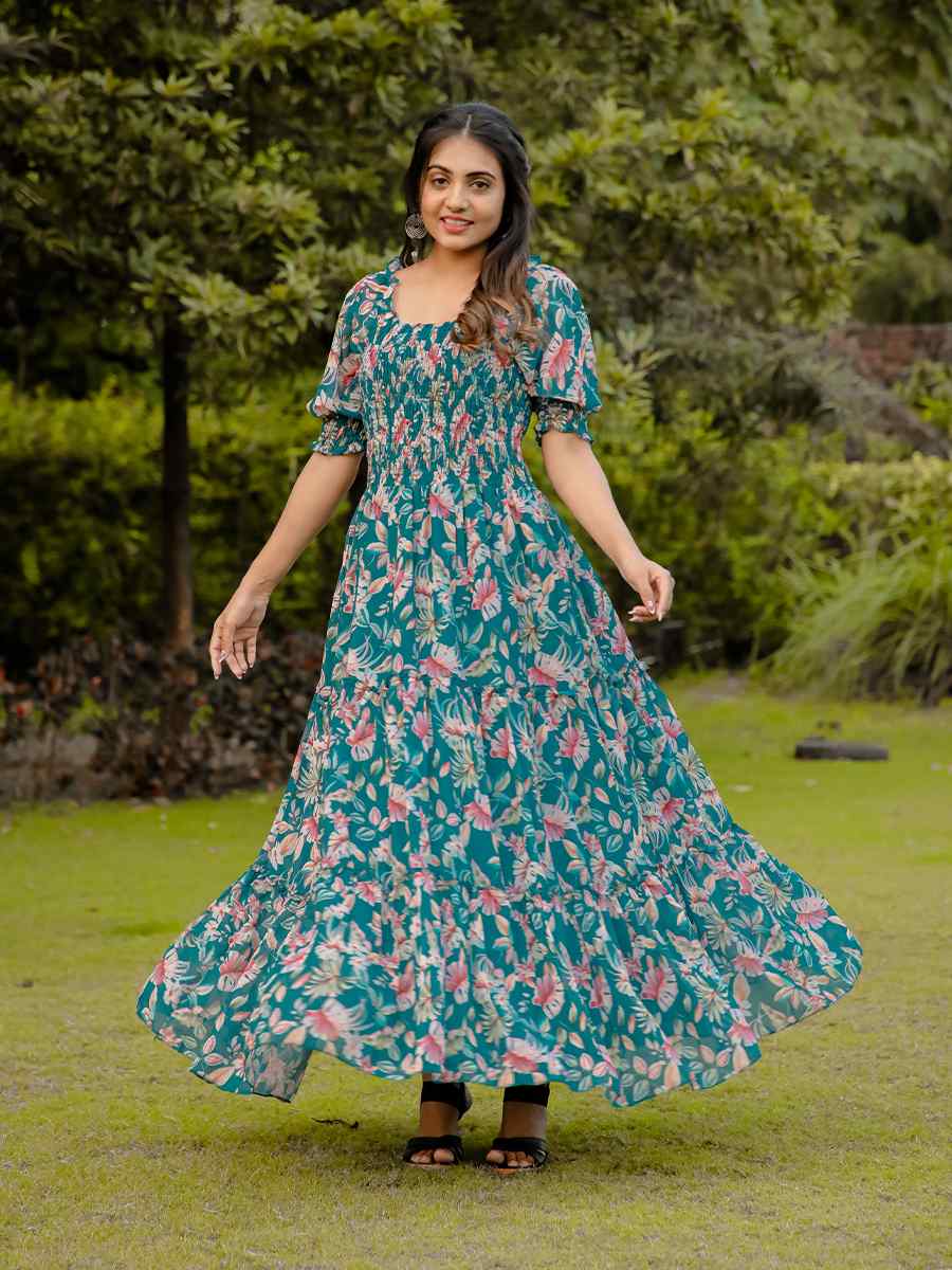 Rama Faux Georgette Printed Festival Casual Gown