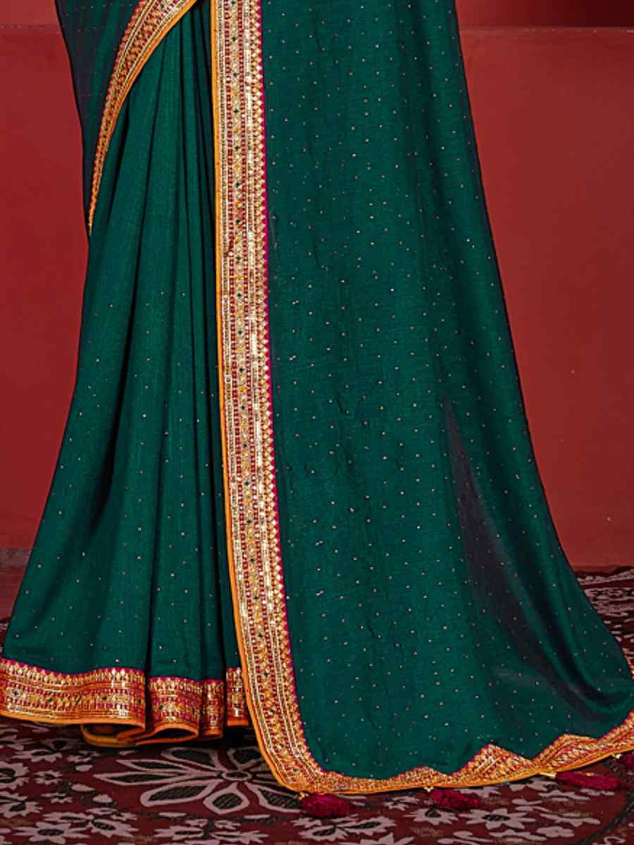 Rama Green Art Silk Embroidered Festival Wedding Heavy Border Saree