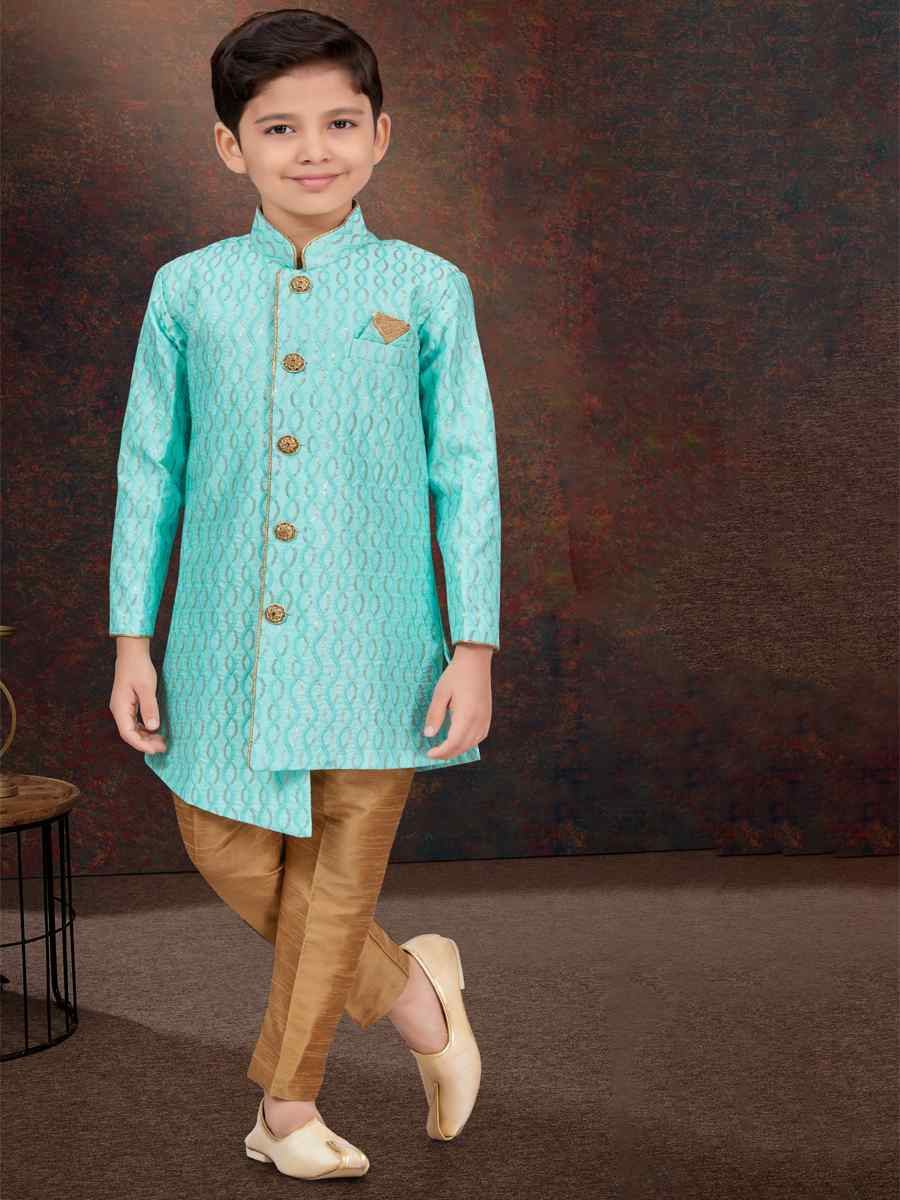 Rama Green Art Silk Embroidered Festival Wedding Kurta Pyjama Boys Wear