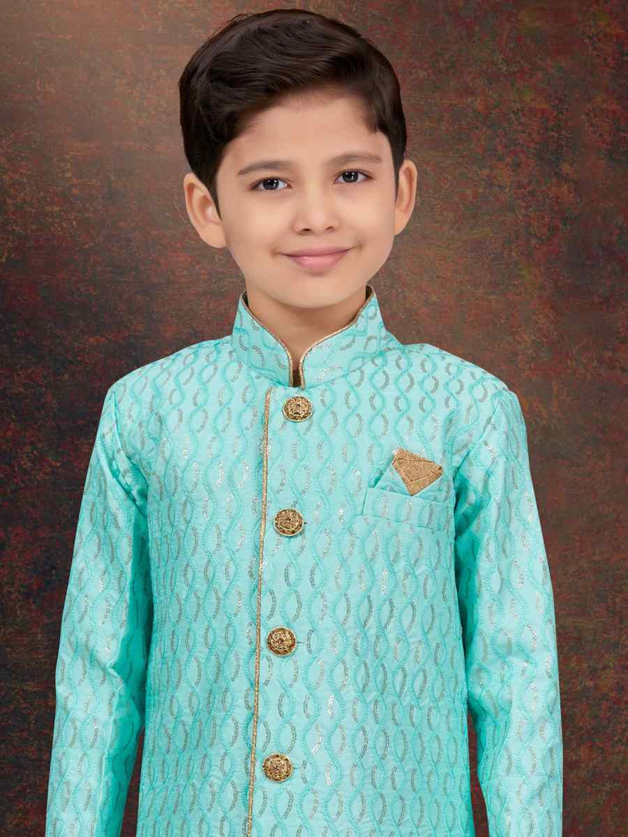 Rama Green Art Silk Embroidered Festival Wedding Kurta Pyjama Boys Wear