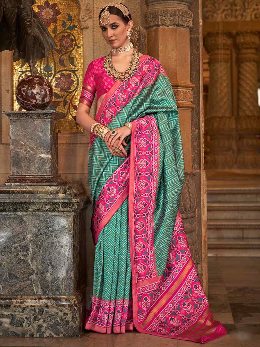 Rama Green Banarasi Silk Handwoven Wedding Festival Heavy Border Saree