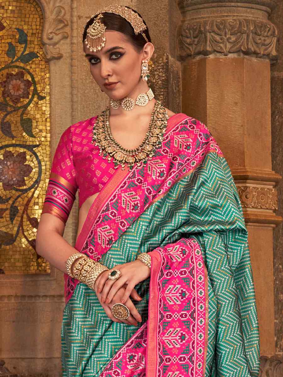 Rama Green Banarasi Silk Handwoven Wedding Festival Heavy Border Saree