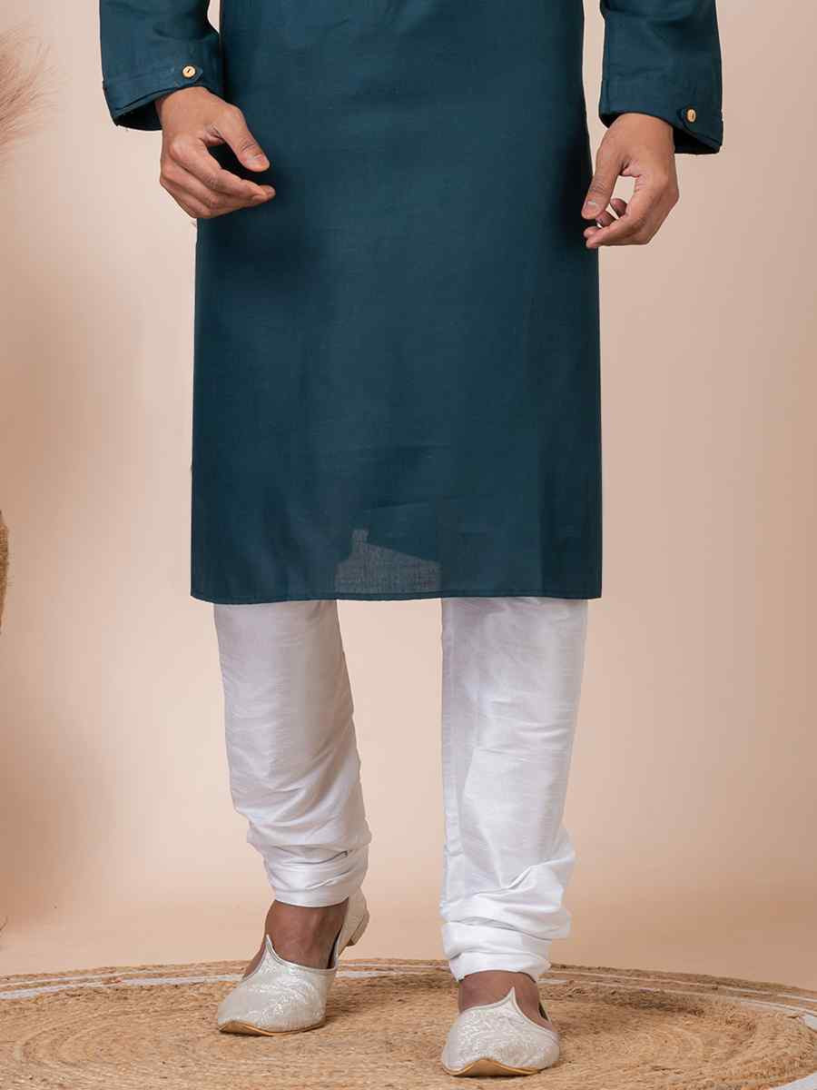 Rama Green Cotton Printed Festival Mehendi Kurta