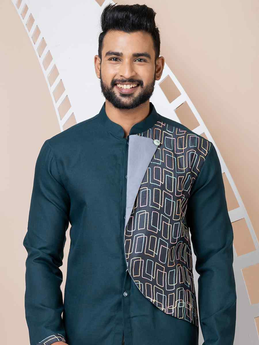 Rama Green Cotton Printed Festival Mehendi Kurta