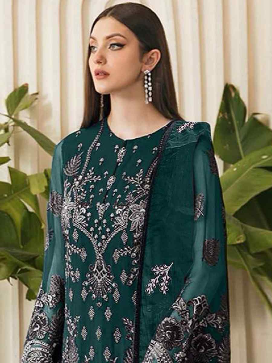 Rama Green Georgette Embroidered Festival Casual Palazzo Pant Salwar Kameez