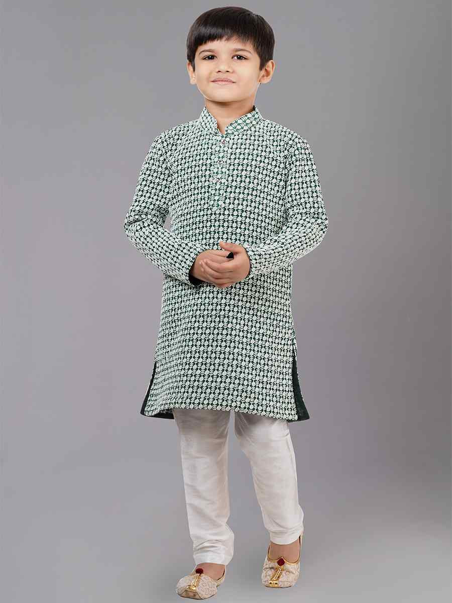 Rama Green Georgette Embroidered Festival Traditional Kurta Pyjama Boys Wear